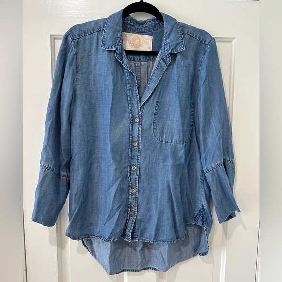 Bella Dahl Denim jeans button down collar blouse tencel shirt - Picture 2 of 12